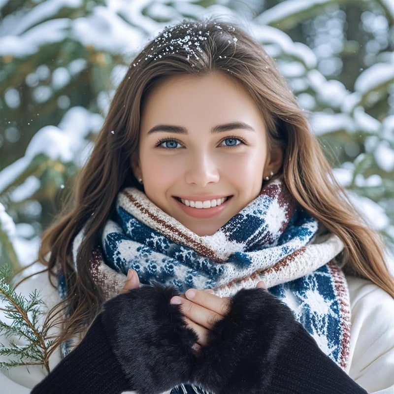 cnomg Winter Faux Fur Fingerless Gloves Faux Fur Half Finger Warmers Fingerless Gloves for Women Girls Working Writing - Image 4